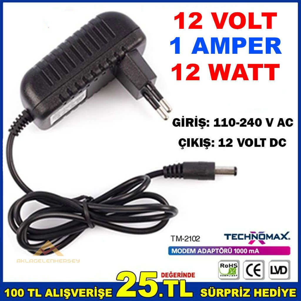12 VOLT 1 AMPER 12 WATT MODEM ADAPTÖRÜ TM-2102