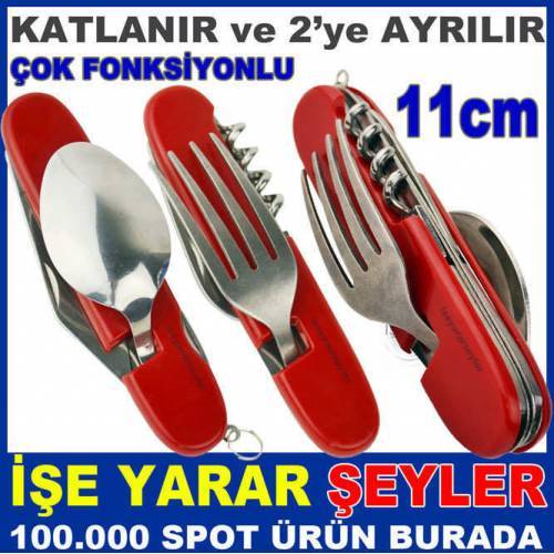 Katlanır Çok Fonksiyonlu 7in1 Çakı,Kaşık,Çatal,Açacak Set İsviçre Model Çok Özellikli Kamp Bıçağı