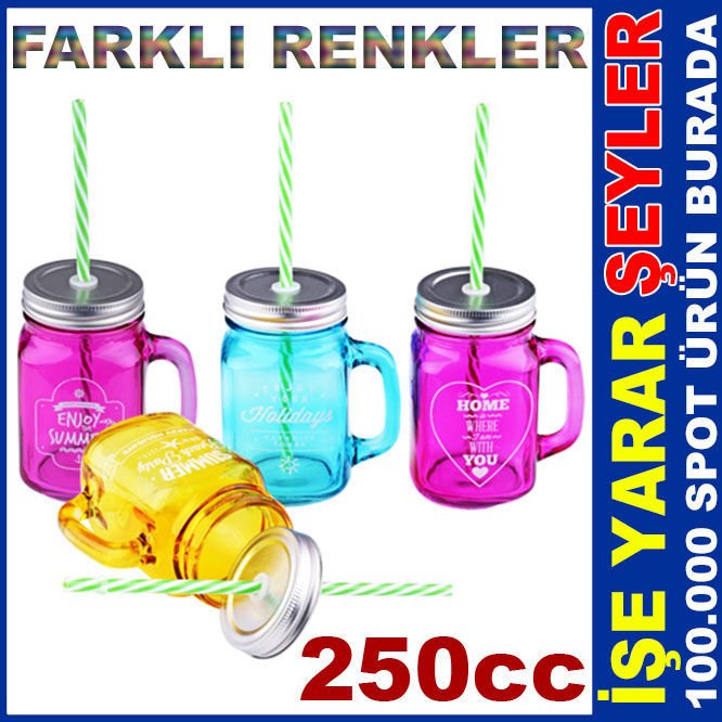 4'lü SET KULPLU ve PİPETLİ CAM KAVANOZ BARDAK