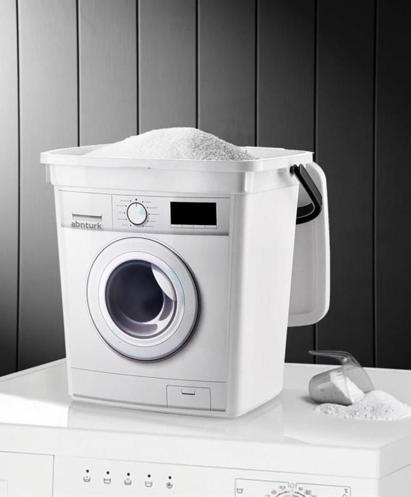 Beyaz Çamaşır Makinası Dizayn Kapaklı Kova Çok Amaçlı 6 LT Detarjan Kutusu Kir Tutmaz Özel Plastik