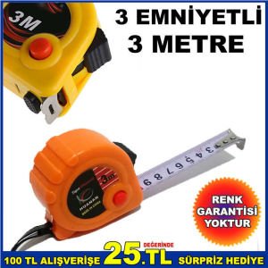 3 EMNİYETLİ KALİTELİ HAFİF PLASTİK 3metre ŞERİT METRE