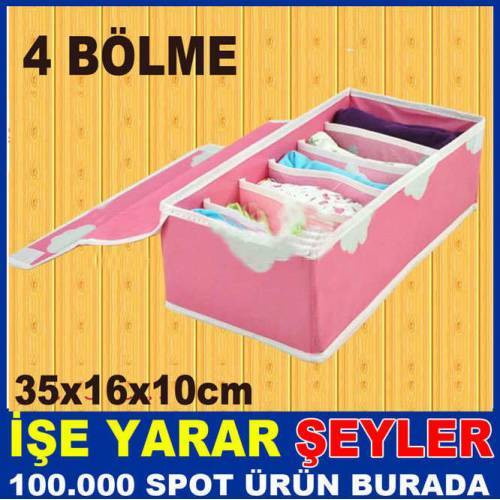 Katlanır Kapaklı 4 Bölmeli Kumaş Kutu,Fermuarlı Katlanır Çorap,Südyen Kravat İç Çamaşırı Kutusu