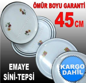 45cm SİNİ SAĞLIKLI ÇİNKO SOFRA SERVİS TEPSİSİ45cm İÇİ ÇİÇEK BEYAZ EMAYE TEPSİ HİJYENİKTİR KD