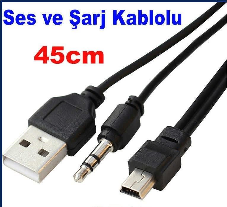 Bluetooth Speaker,Mp3 İçin 5pin Mini USB ile 3.5mm AUX jak Erkek 45cm Uzunluk