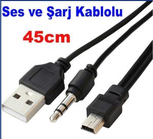 Bluetooth Speaker,Mp3 İçin 5pin Mini USB ile 3.5mm AUX jak Erkek 45cm Uzunluk