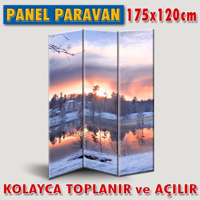 GÖRSELLİ KATLANIR PANEL BÖLME SİSTEMİ - KIŞIN GÖLETTE GÜNBATIMI