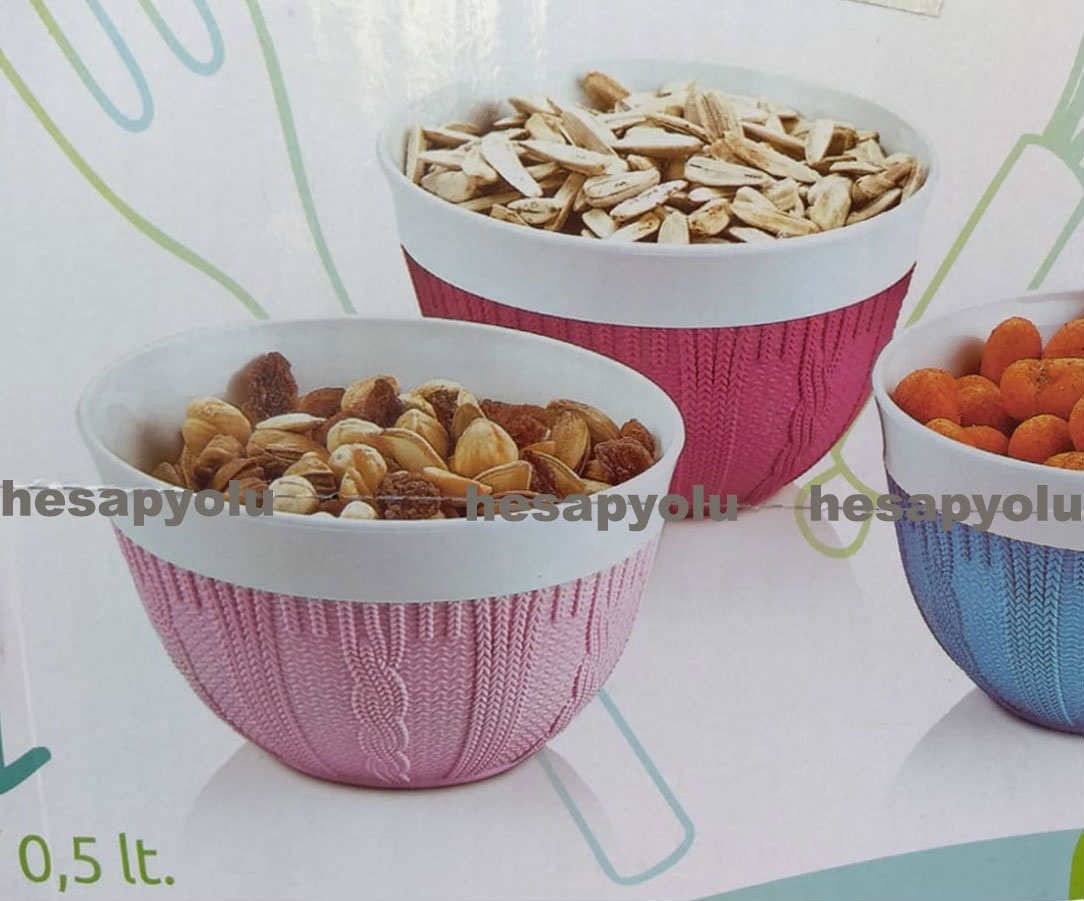 Örgü dizayn 0.5 LT süper kalite kırılmaz plastik,çift renk çerez,kahvaltı kasesi,renk garantisi yok!