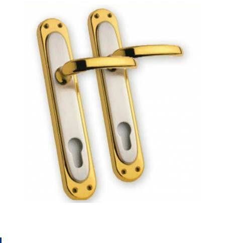 2li Set 1.Kalite Pirinç Yale Göbekli Tipi Dış Kapı Kolu Takımı Seti Altın Sarısı Bordürlü Saten