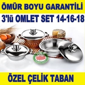 ÖZEL TABAN ÇELİK KAPAK 3'lü OMLET SET14-16-18cm