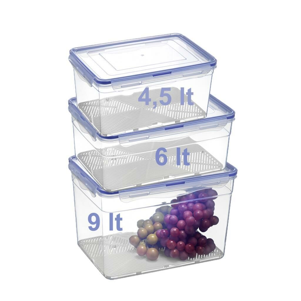 Saklama Kabı 3 lü  Hava ve Su geçirmez Contalı  4,5 lt -6 lt-9lt  Set