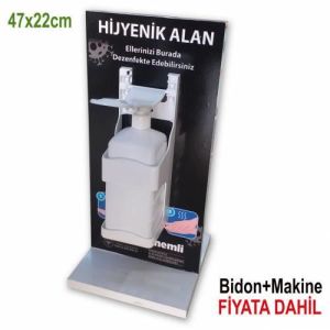 Tam Set Dezenfektan İstasyonu+Dezenfektan Makinesi Dahil Demonte Masaüstü Dezenfektan Standı 47x22cm