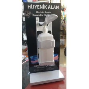 Tam Set Dezenfektan İstasyonu+Dezenfektan Makinesi Dahil Demonte Masaüstü Dezenfektan Standı 47x22cm