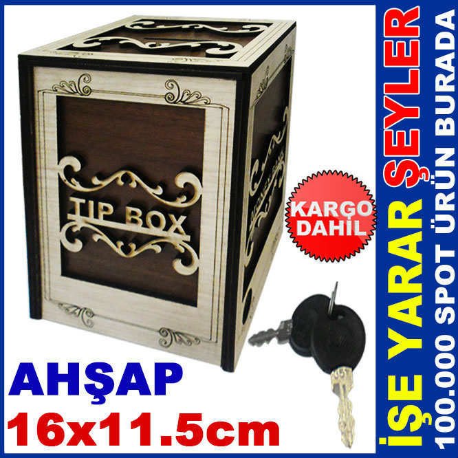 TİP BOX BAHŞİŞ KUTUSU ÖZEL İŞLEMELİ AHŞAP KUMBARA ÇİFT YEDEK ANAHTARLI GÜVENLİ DEKORATİF TİP KUTUSU
