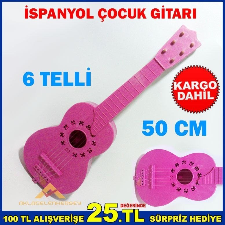 Ücretsiz Kargo 6 TELLİ 50CM ÇOCUK OYUNCAK İSPANYOL GİTARI PEMBE