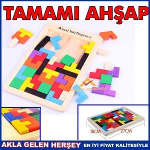 42 PARÇA RENKLİ 27x18cm TAMAMI AHŞAP TETRİS