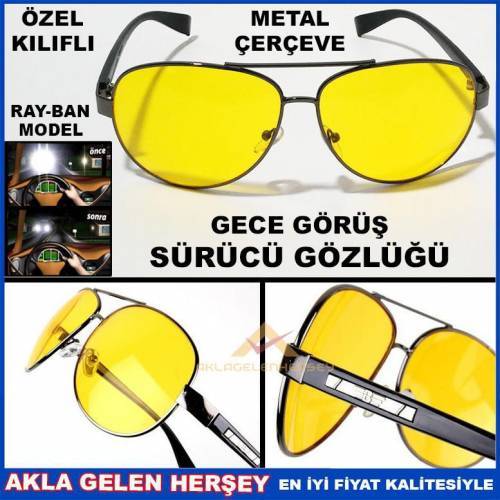Kılıflı Metal Çerçeve Gece Görüş Sürücü Gözlüğü