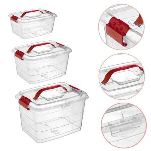 Üstten Tutmalı 3'lü Şeffaf Plastik Saklama ile Taşıma Kabı Takımı