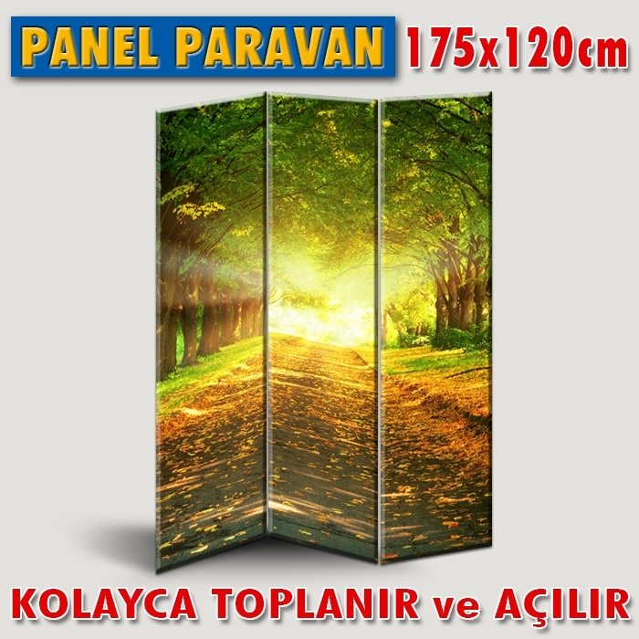 GÖRSELLİ KATLANIR PANEL BÖLME SİSTEMİ - GÜNBATIMINDA YAPRAKLI YOL