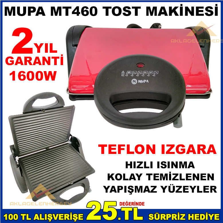 1600W MUPA ÇIKABİLEN TEFLON IZGARA TOST MAKİNASI