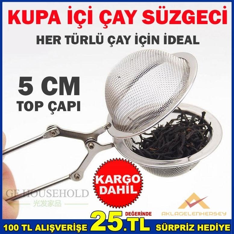 PASLANMAZ ÇELİK BARDAK-KUPA İÇİ PRATİK MAŞALI ÇAY SÜZGECİ 4cm ÇAP