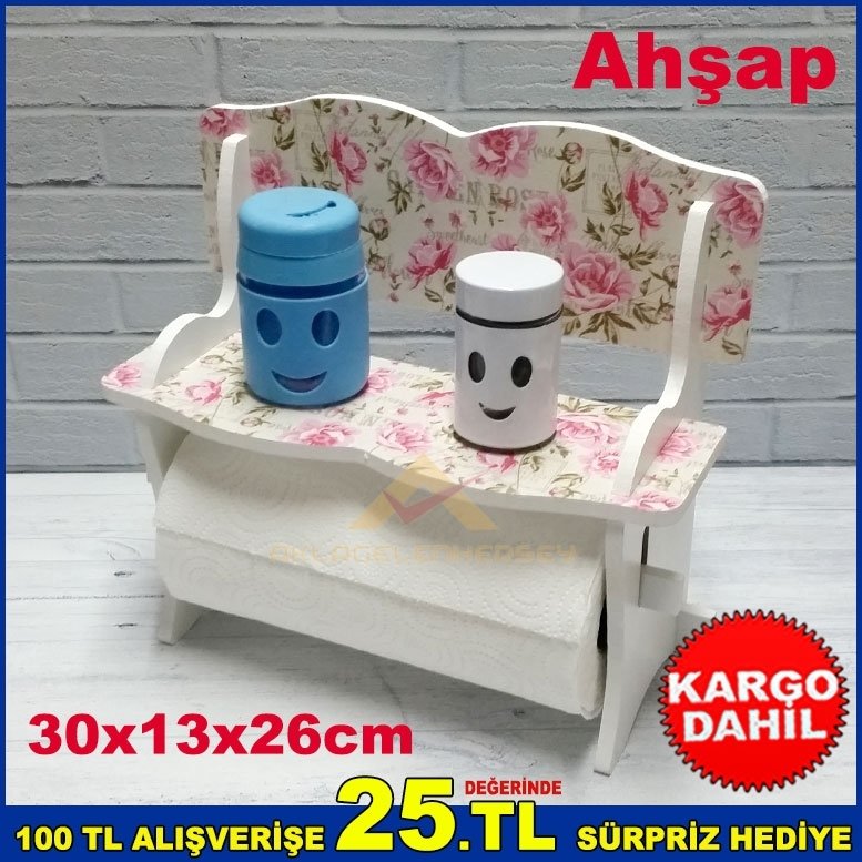 Ahşap Koltuk Bank Şeklinde Çiçek Desenli Kağıt Havluluk