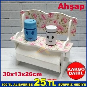 Ahşap Koltuk Bank Şeklinde Çiçek Desenli Kağıt Havluluk
