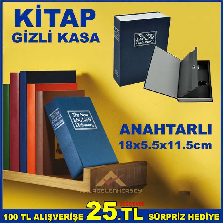 KİTAP GÖRÜNÜMLÜ GİZLİ KASA KİTAP ŞEKLİNDE ANAHTARLI KİLİTLİ KASA