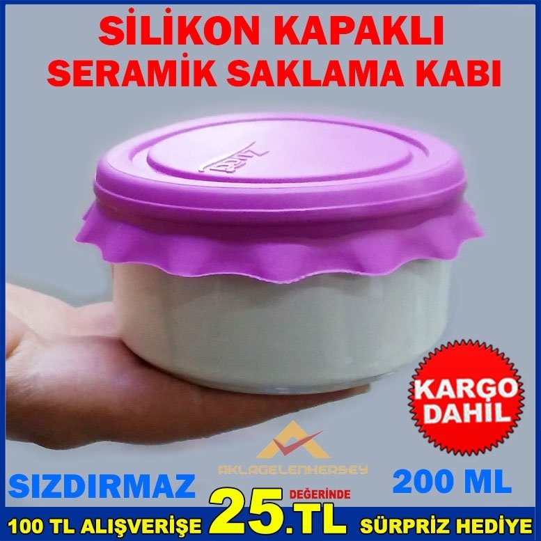 Ücretsiz Kargo SIZDIRMAZ SİLİKON KAPAKLI SERAMİK SAKLAMA KABI