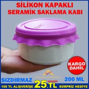 Ücretsiz Kargo SIZDIRMAZ SİLİKON KAPAKLI SERAMİK SAKLAMA KABI