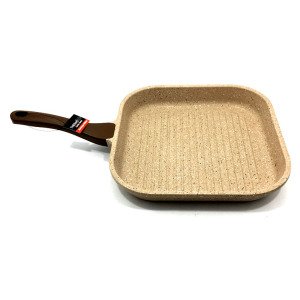 Döküm Granit Kare Grill Tava 28x28cm Özel Tabanlı Izgara Tavası ThermoAD Granit Döküm Tava