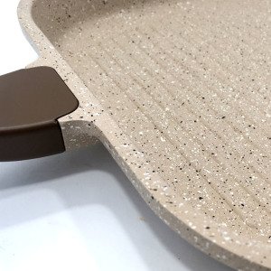 Döküm Granit Kare Grill Tava 28x28cm Özel Tabanlı Izgara Tavası ThermoAD Granit Döküm Tava