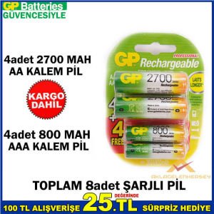4adet AA 2700 + 4adet AAA 800 ŞARJLI KALEM PİL-1