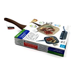 Döküm Granit Kare Grill Tava 28x28cm Özel Tabanlı Izgara Tavası ThermoAD Granit Döküm Tava