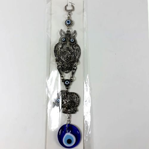 Nazarlık Fil ve Baykuş İşlemeli Duvar Süsü 28 Cm 925 Gümüş kaplama