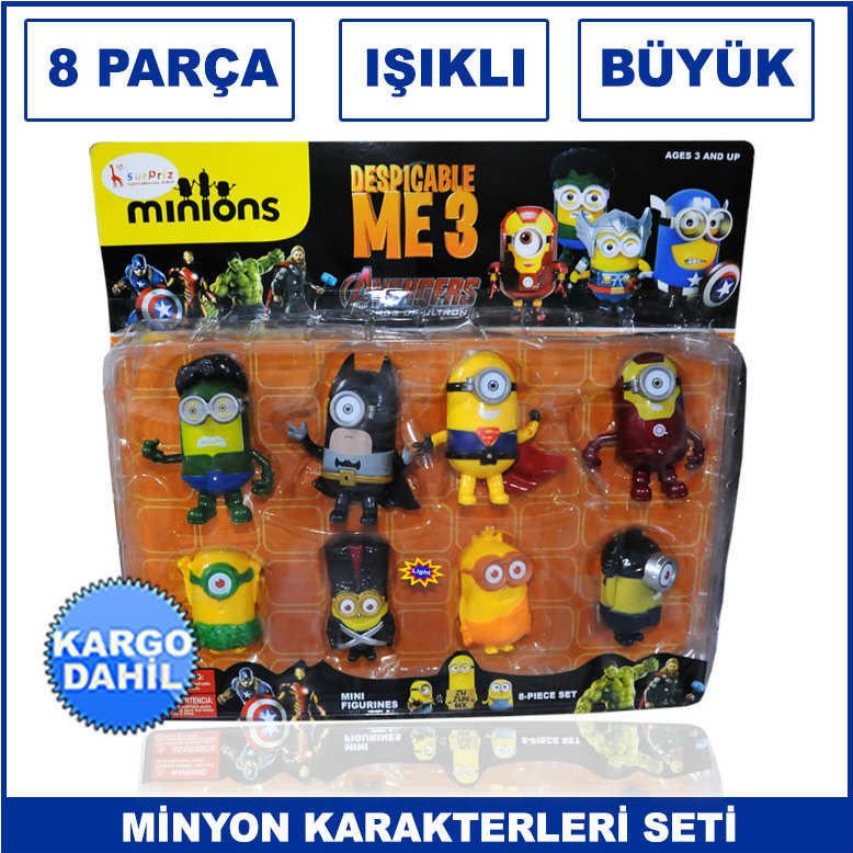 8 Parça Işıklı Minyonlar Karakterleri Oyuncak Seti Büyük Boy - Minions Set - Kaliteli ve Dayanıklı