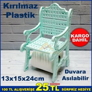 Kırılmaz Plastik Koltuk Şeklinde Mint Mavisi Tuvalet Kağıt Askısı