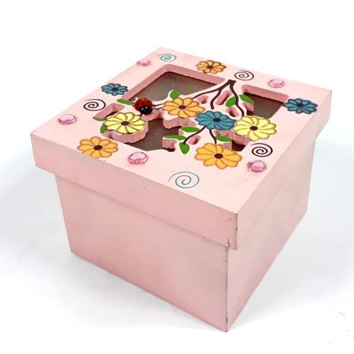Ahşap Pembe Takı Ve Eşya Kutusu 12x12x8 Cm Dayanıklı 