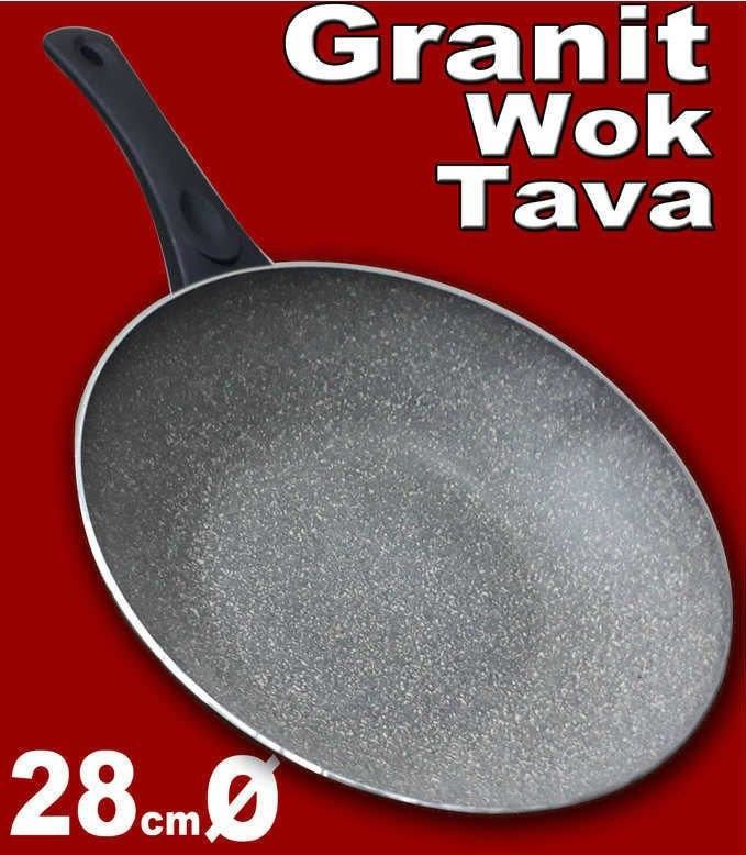 Granit Vog tava,28cm alüminyum üze tavari granit wok tava,6cm derinliğinde sağlıklı pişiren vok tava