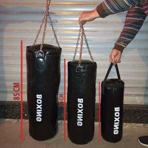 Zincirli Suni Deri 70 Cm x 25 Cm Hazır Dolu Boks Kum Torbası