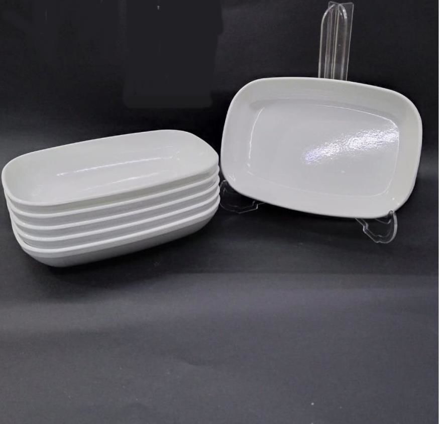 6 Adet Beyaz Melamin Kayık 17x12cm Orta Boy Salata Tabağı Oval