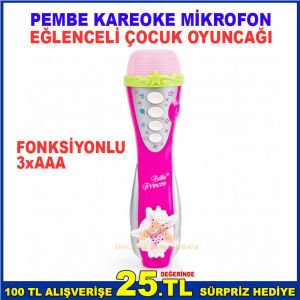 KUTULU PİLLİ SESLİ EĞLENCELİ PEMBE KAREOKE STAR MİKROFON