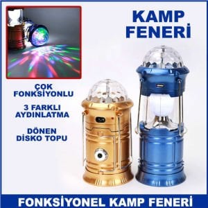 Şarjlı Çok Fonksiyonlu Disko Toplu Power Bank Özellikli Kamp Feneri - El Feneri Işıldak