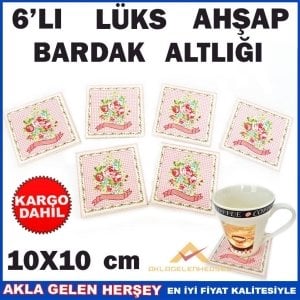 Ücretsiz Kargo 6'LI SET LÜKS ÇİÇEK DESEN AHŞAP BARDAK ALTLIĞI
