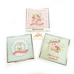Ücretsiz Kargo 6'LI SET LÜKS ÇİÇEK DESEN AHŞAP BARDAK ALTLIĞI