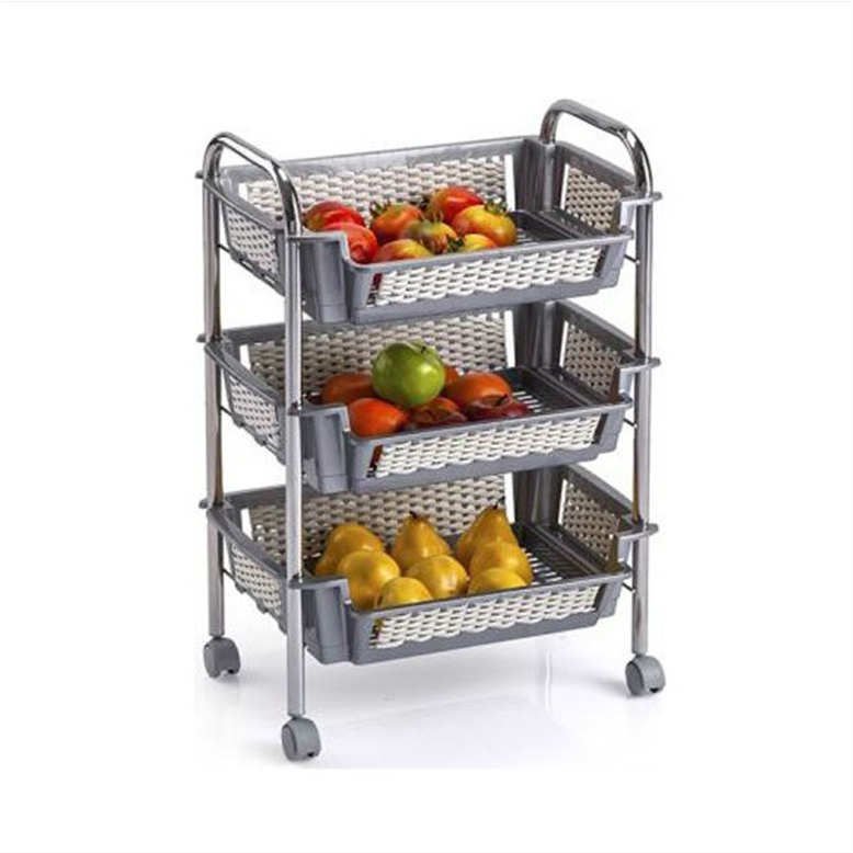 Metal Gövde Tekerlekli Kromajlı 3 Katlı Hasırlı Krom Sebzelik 1. Kalite ve Dayanıklı Sebzelik 504