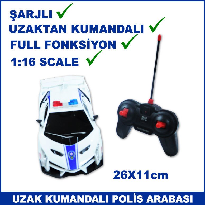 Uzaktan Kumandalı Full Fonksiyonlu 1-16 Scale Sarj Edilebilir  Polis Arabası