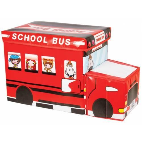 School Bus Red 55x25x30 Oturaklı Katlanır Kumaş Oyuncak Kutusu