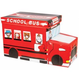 School Bus Red 55x25x30 Oturaklı Katlanır Kumaş Oyuncak Kutusu