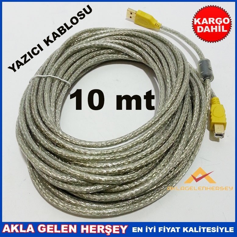 Ücretsiz Kargo 10mt İKİ UCU KONNEKTÖRLÜ YAZICI KABLOSU
