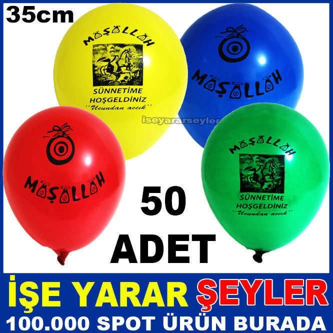 MAŞALLAH BASKILI RENKLİ 50 ADET SÜNNET BALONU